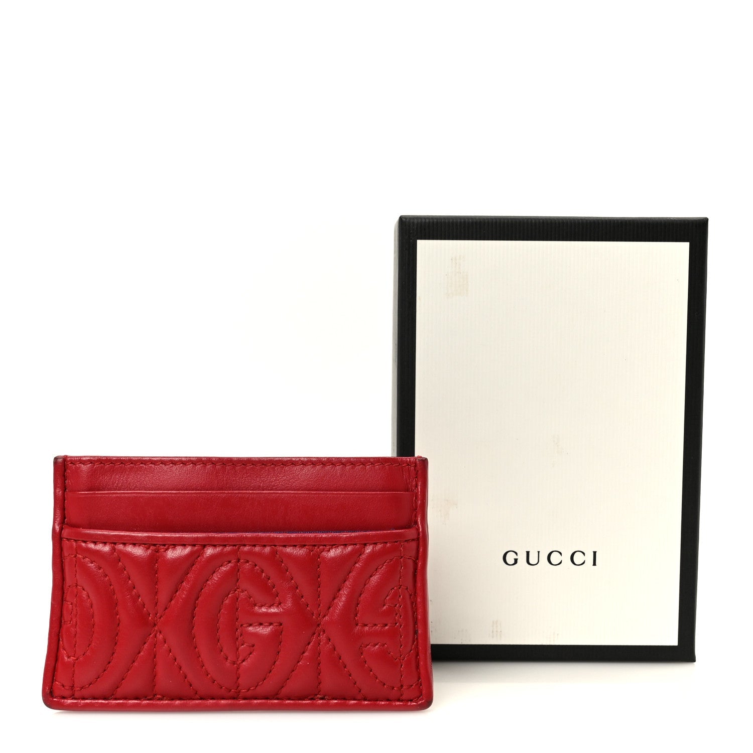 Calfskin G Rhombus Quilted  Holder Hibiscus Red