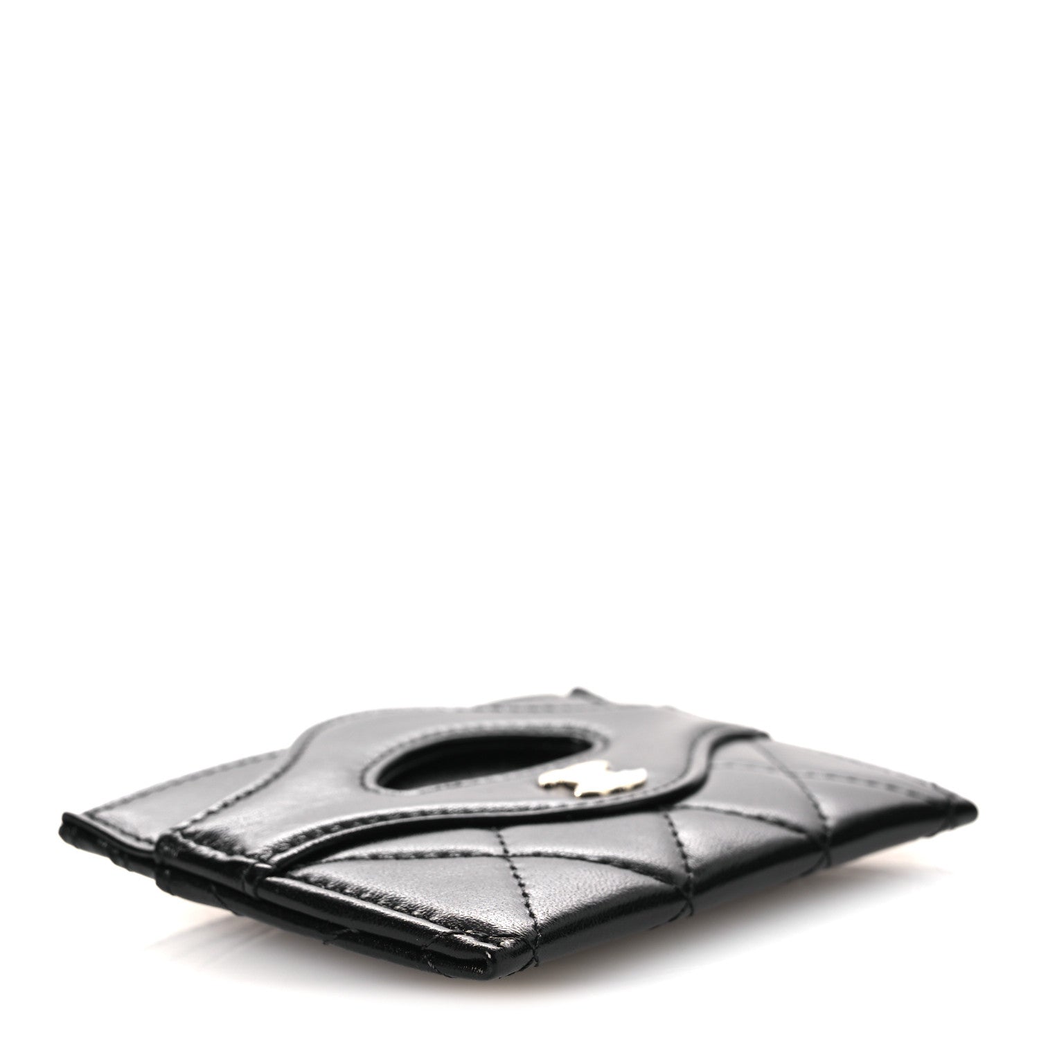 Shiny Crumpled Calfskin Quilted 31  Holder Black