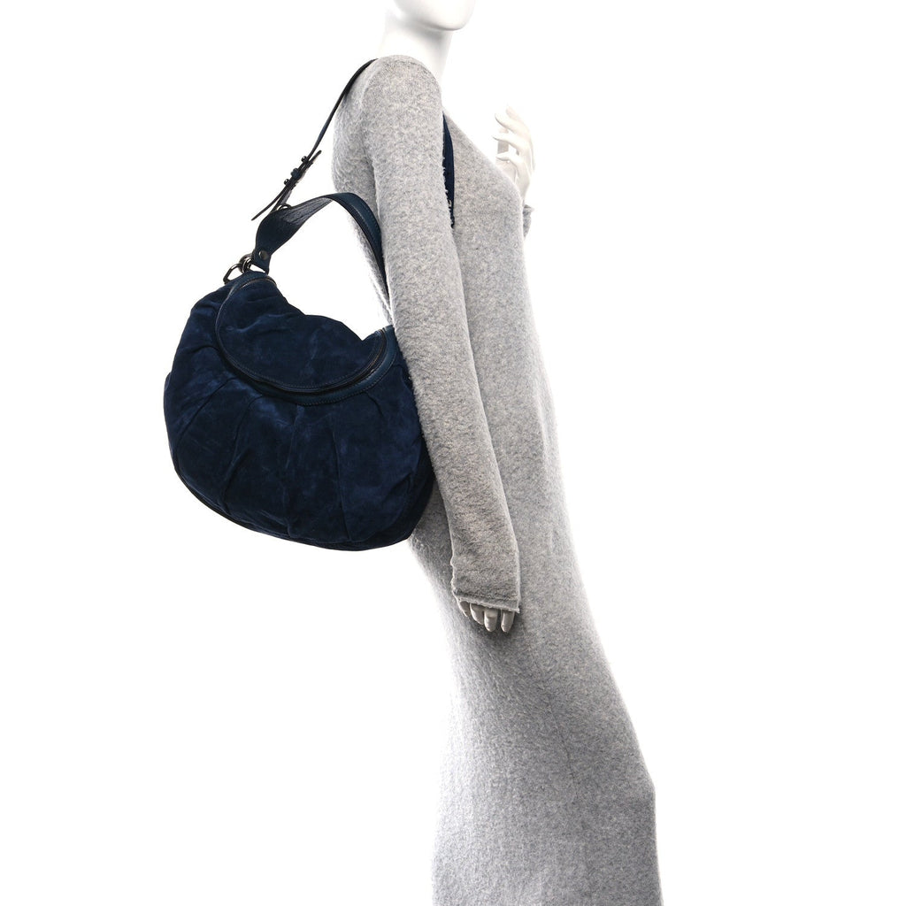 Suede Medium Icon Bit Shoulder Bag Blue