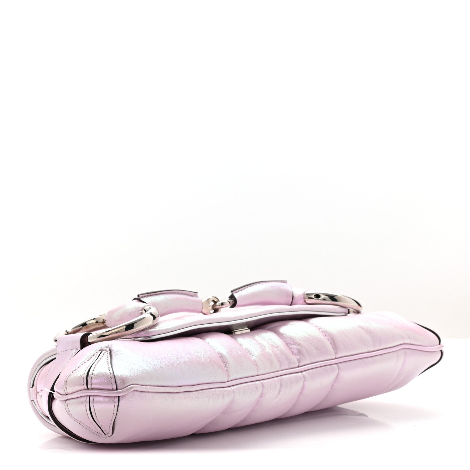 Iridescent Nappa Vertical Matelasse Medium Maxi Horsebit Chain Shoulder Bag Escape Pink