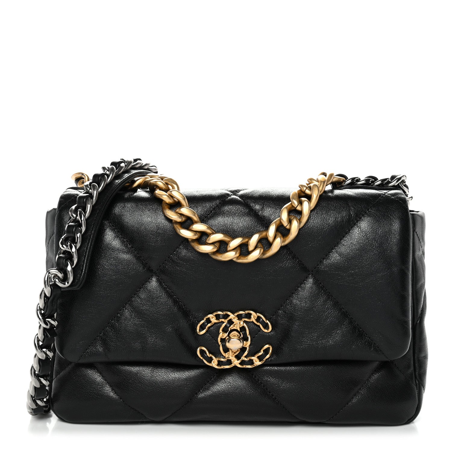 Shiny Goatskin Quilted Medium Chanel 19 Flap Black