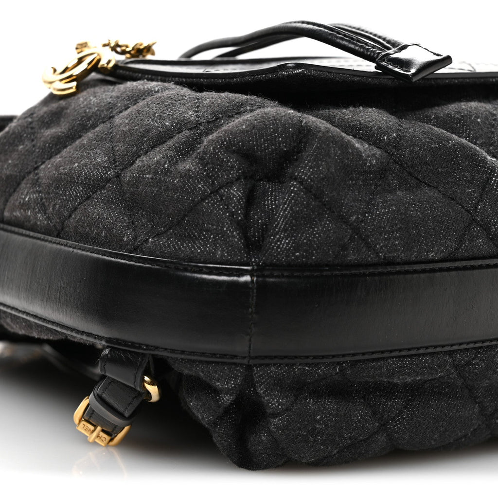 Denim Calfskin Quilted Backpack Dark Grey Black