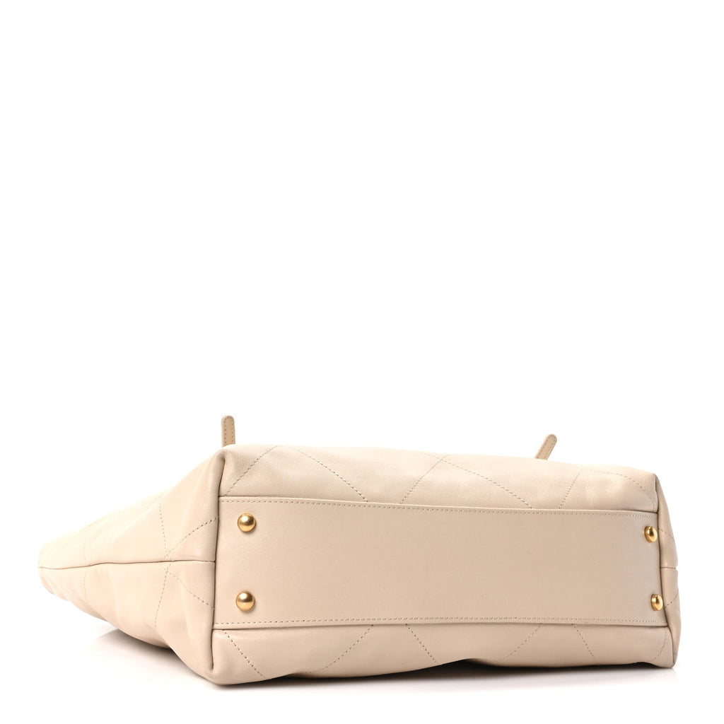 Calfskin Quilted Small Shopping Bag Beige