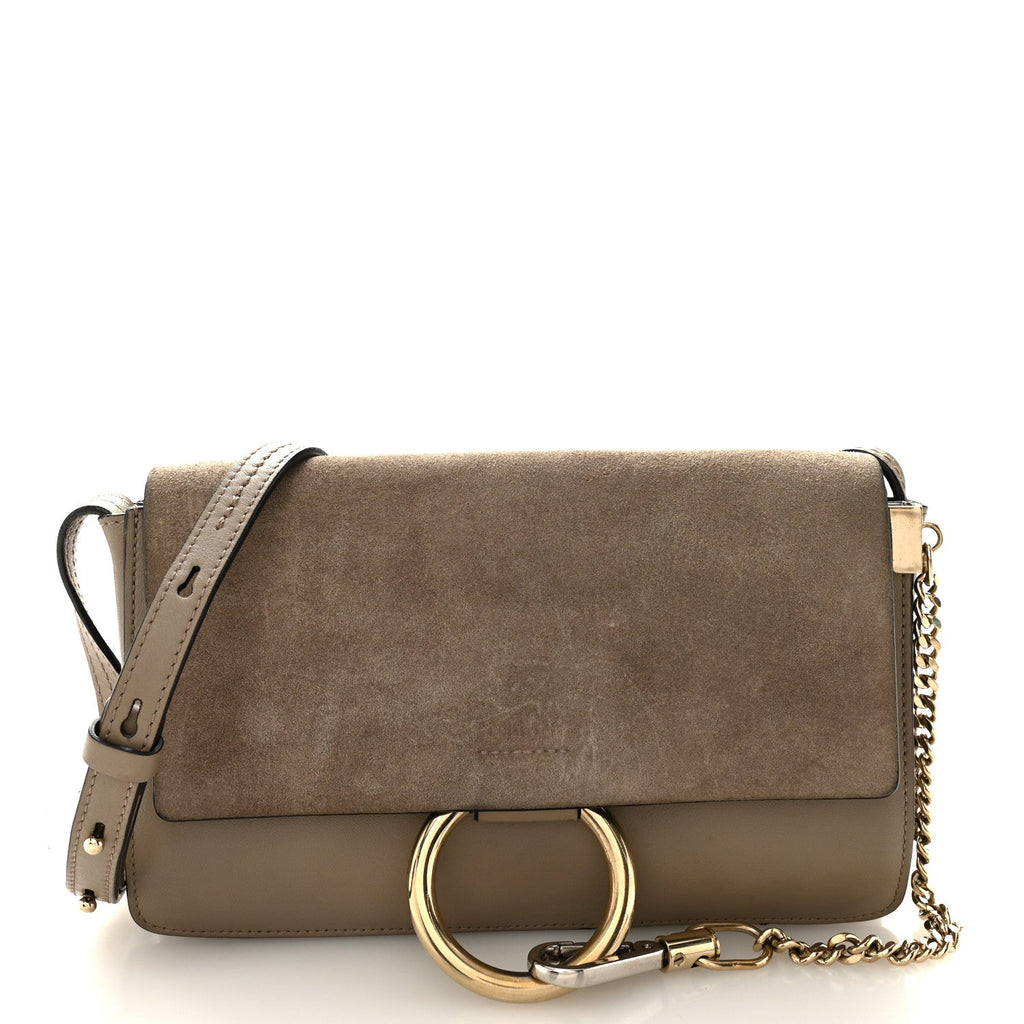 Suede Calfskin Small Faye Shoulder Bag Motty Grey
