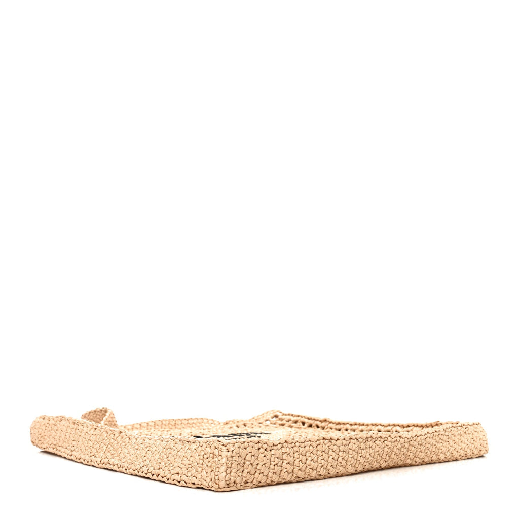 Yarn Raffia Effect Crochet Logo Embroidered Tote Bag Naturale