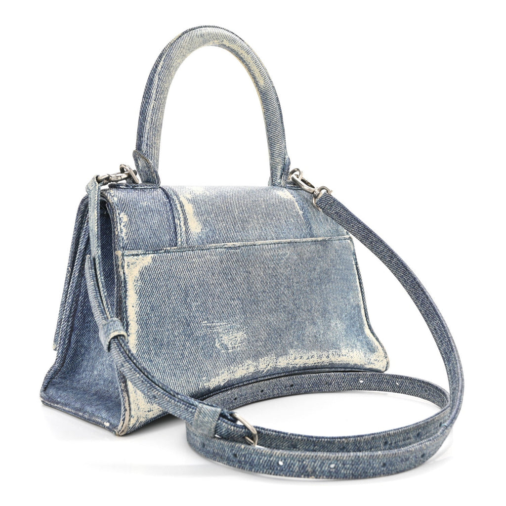 Nappa Denim Printed Hourglass Top Handle Bag Small Denim Blue