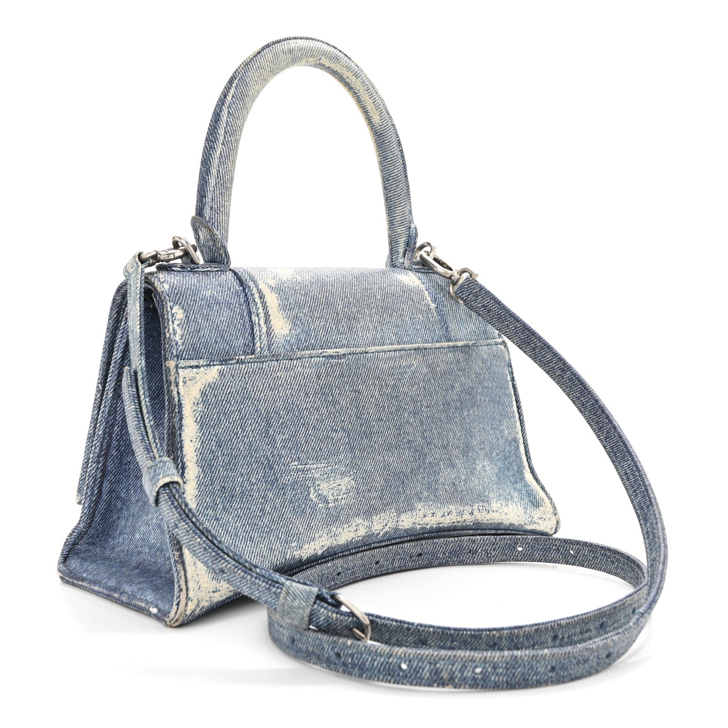 Nappa Denim Printed Hourglass Top Handle Bag Small Denim Blue
