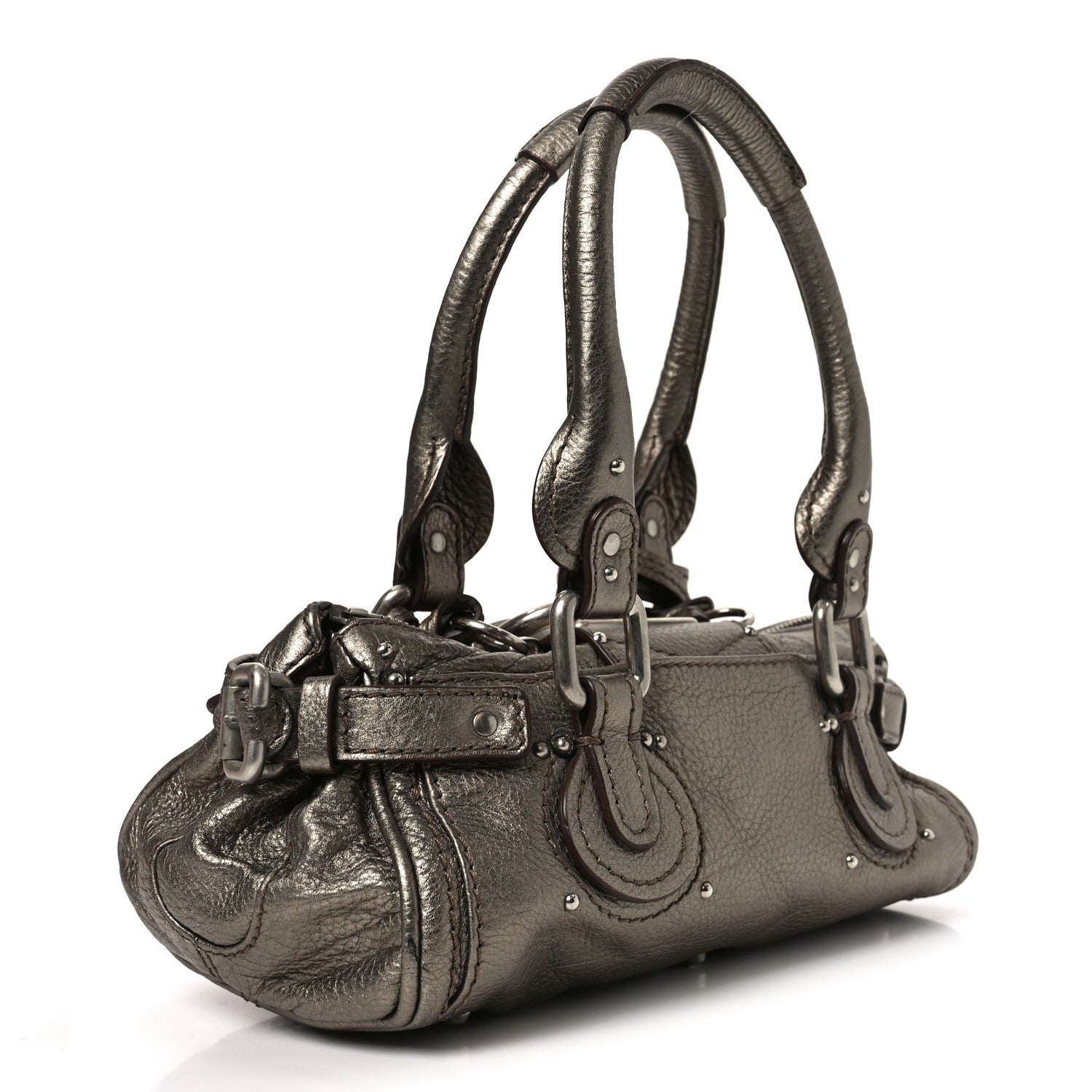 Metallic Calfskin Small Paddington Satchel Acier