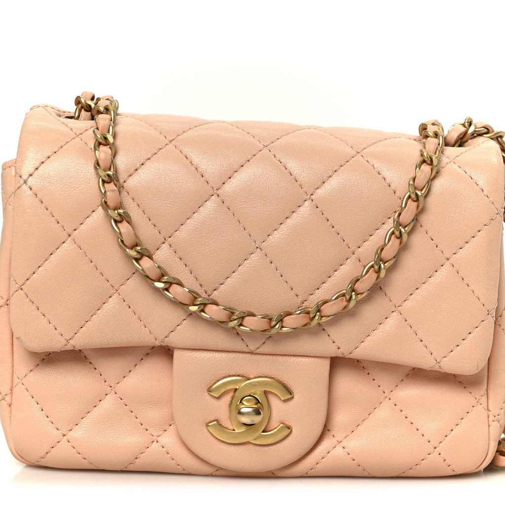 Lambskin Quilted Mini Pearl Crush Flap Light Orange