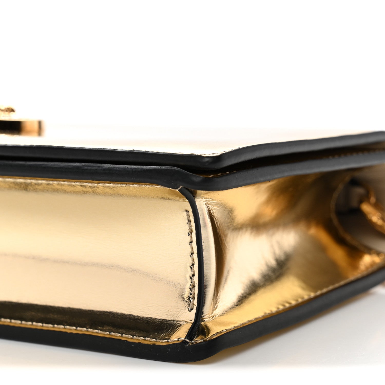 Patent Metallic Crystal Medusa Clutch On Chain Gold