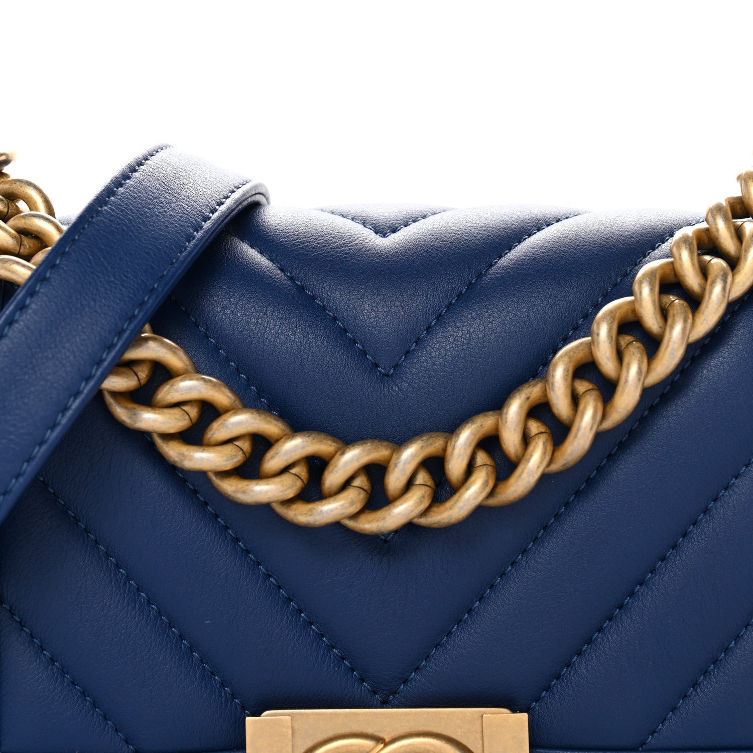 Calfskin Chevron Quilted Small Boy Flap Blue
