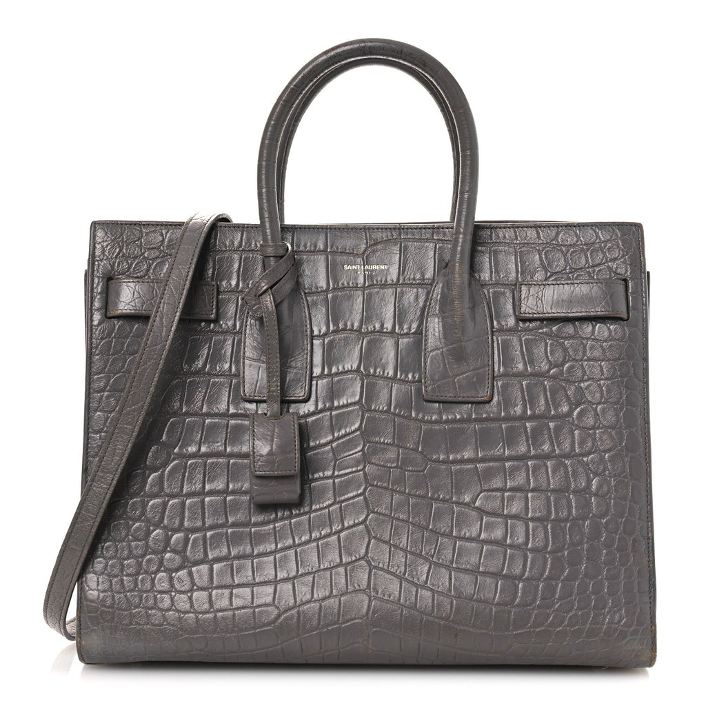 Calfskin Crocodile Embossed Small Sac de Jour Fog