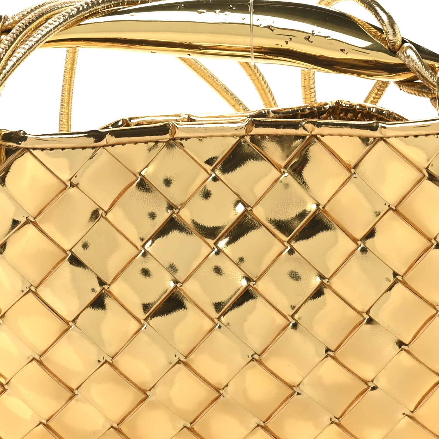 Mirror Laminated Nappa Intrecciato Mini Sardine Bag Gold
