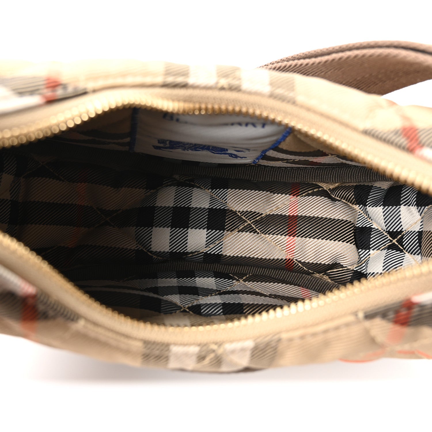 Nylon Check Horseshoe Crossbody Bag Sand Beige
