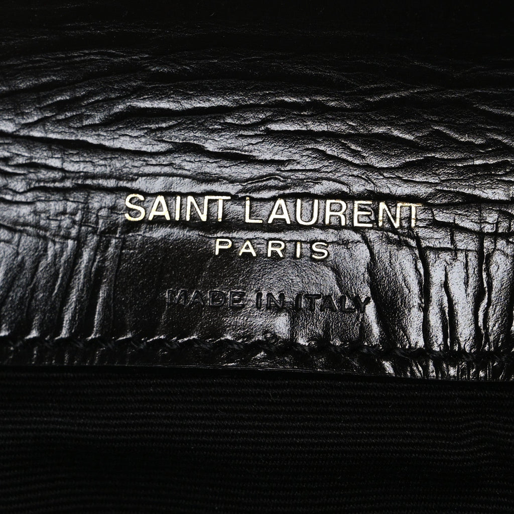Shiny Calfskin Matelasse Chevron Monogram Mini College Bag Black