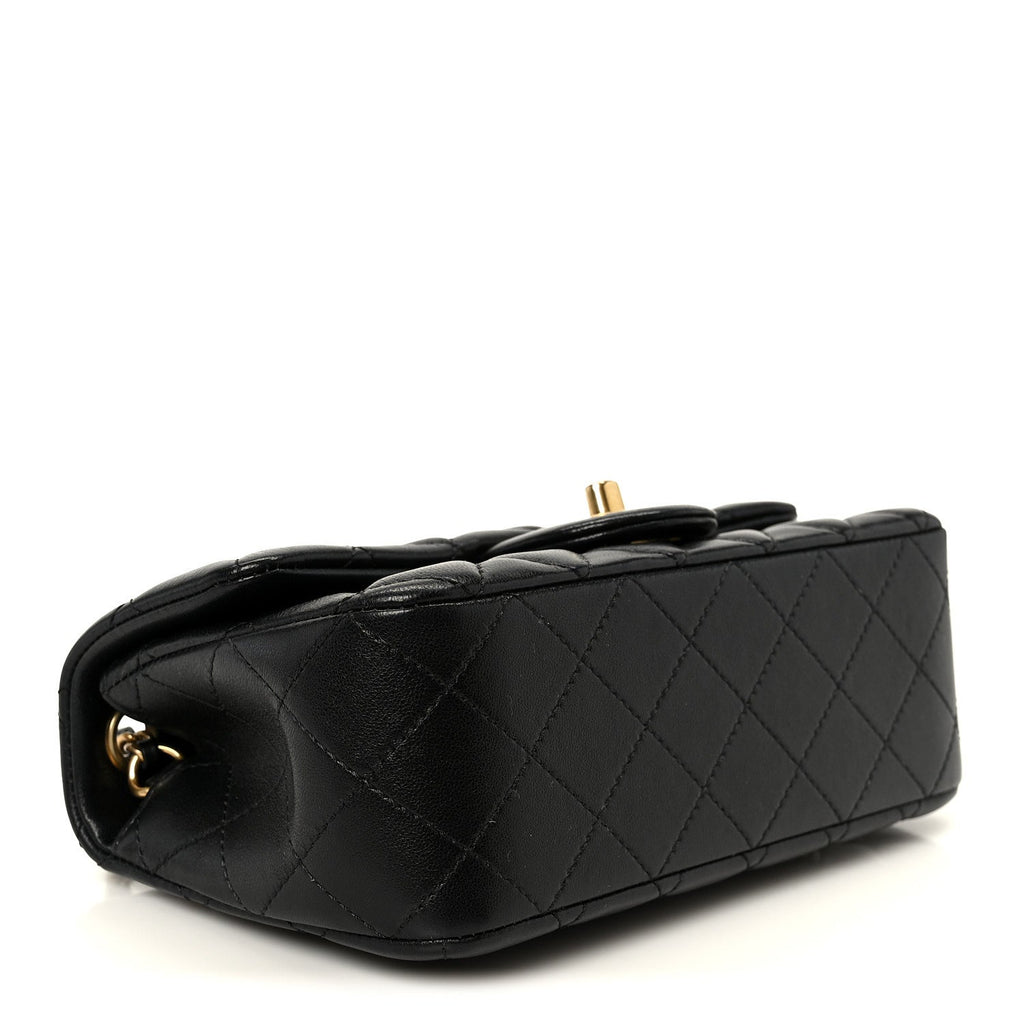 Lambskin Quilted Mini Rectangular Pearl Crush Flap Black