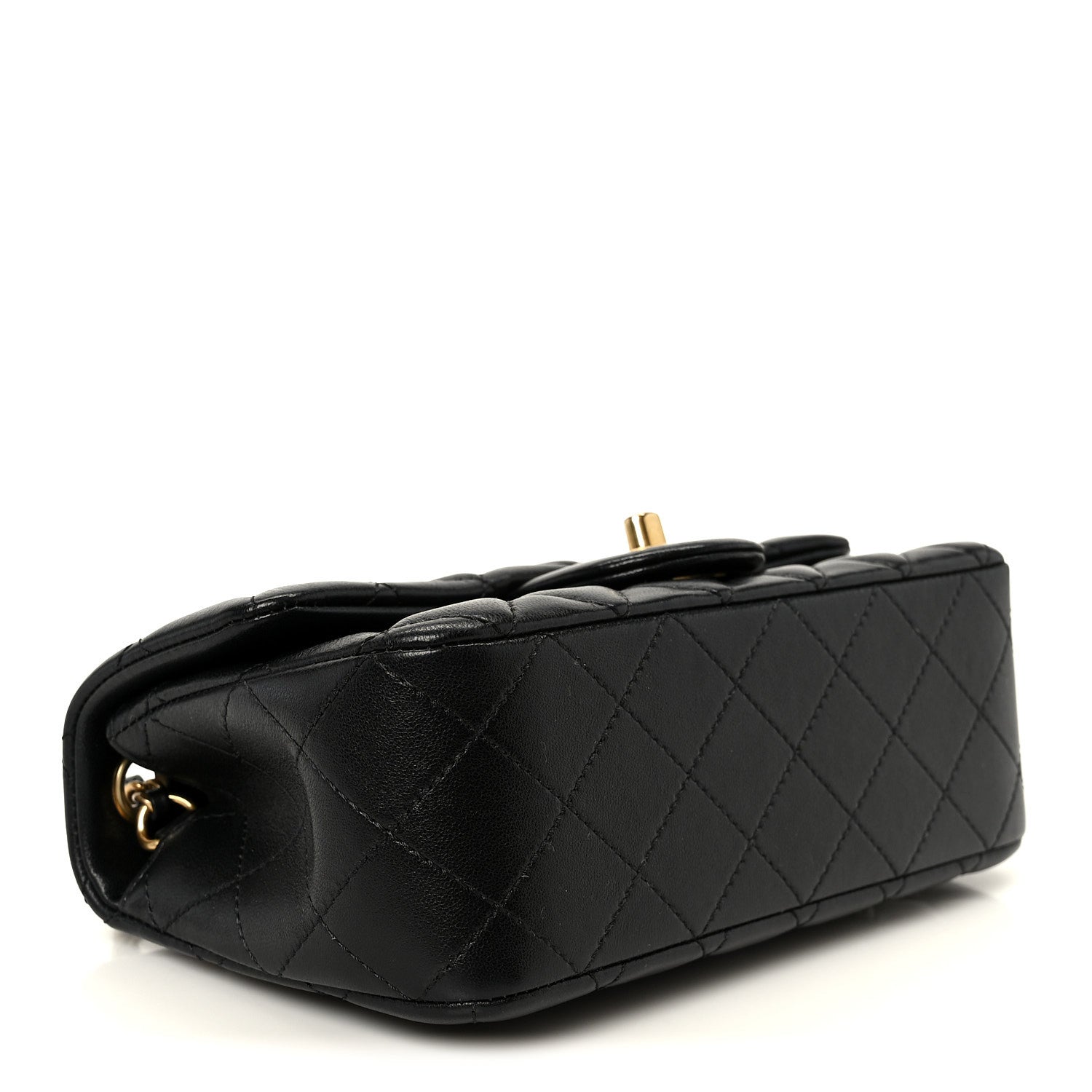 Lambskin Quilted Mini Rectangular Pearl Crush Flap Black