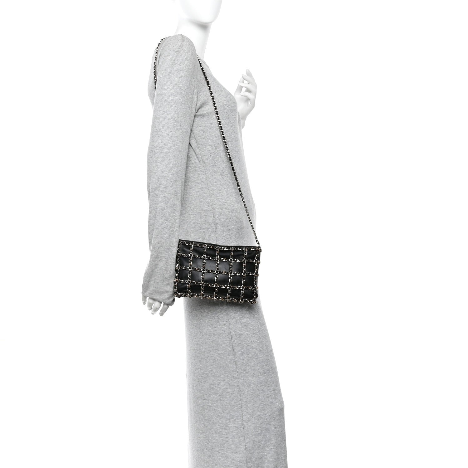 Lambskin Chain Frame Shoulder Bag Black