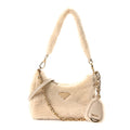 Shearling Nappa Mini Re-Edition Shoulder Bag Ecru