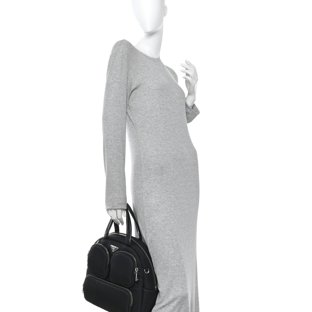 Tessuto Nylon Pocket Cargo Top Handle Bag Black Fuoco