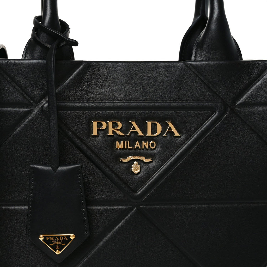 Soft Calfskin Triangolo Symbole Embossed Small Tote Black