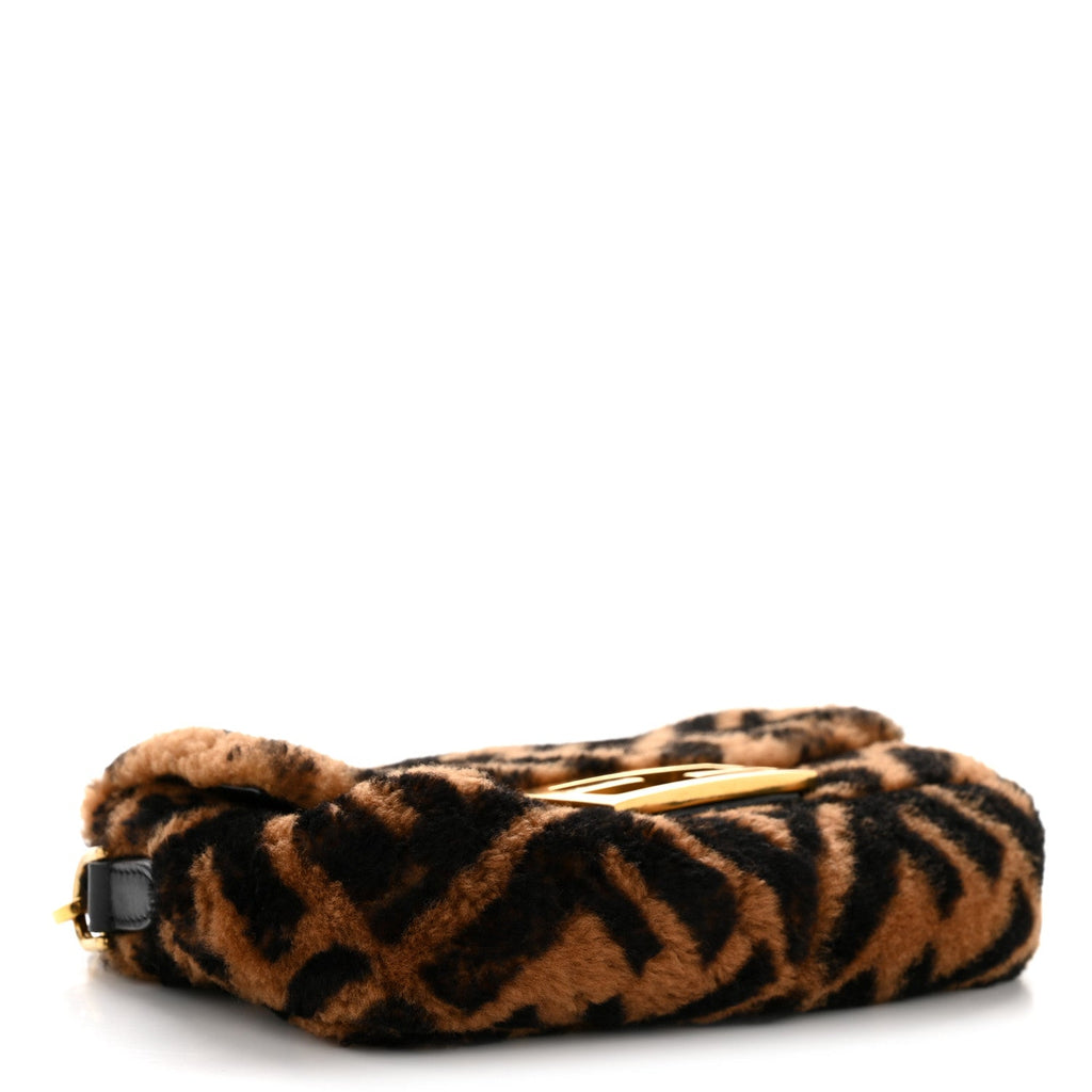 Shearling Vitello Dolce Macro FF 1974 Mini Baguette Tobacco Black