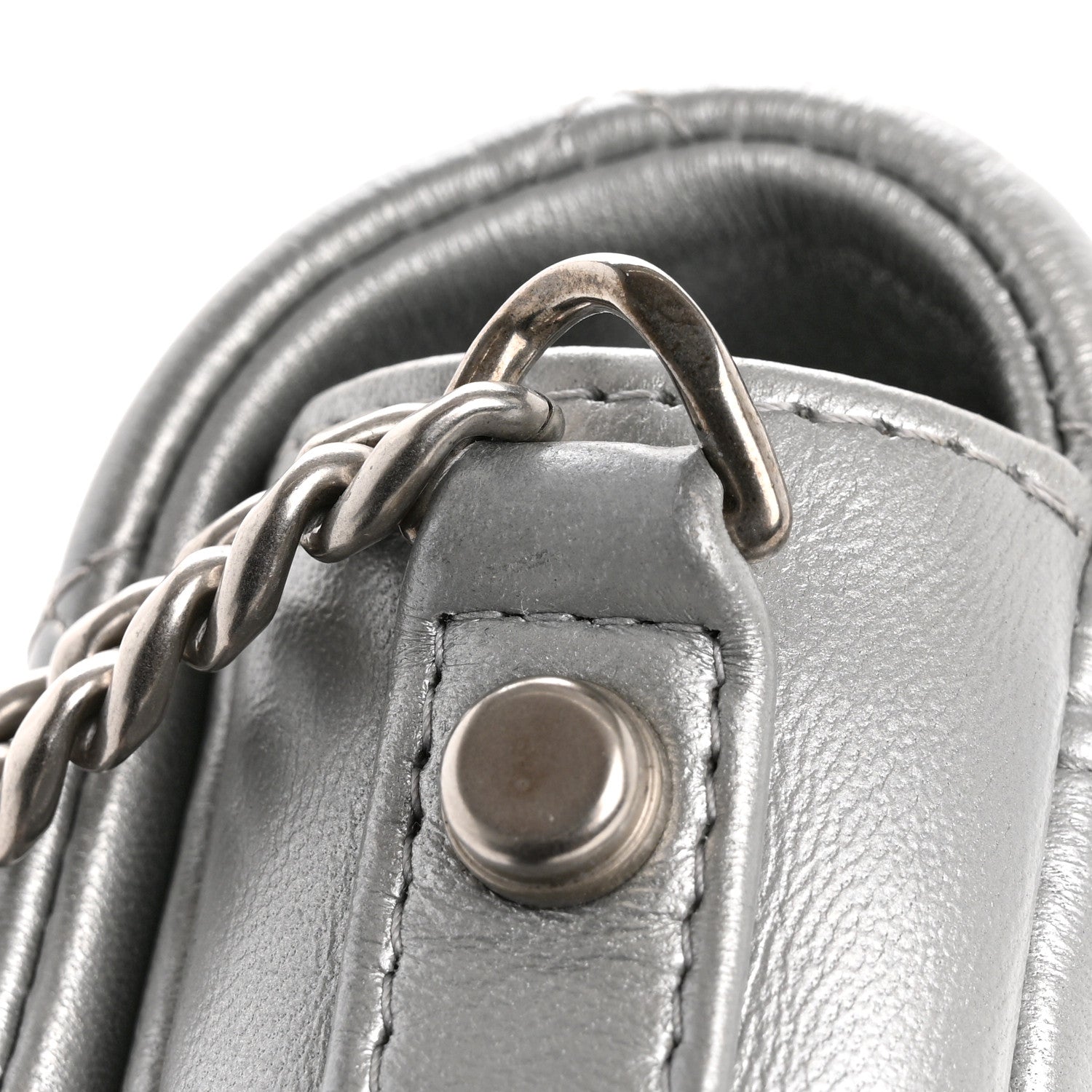Metallic Lambskin Quilted Mini Giant CC Flap Argent
