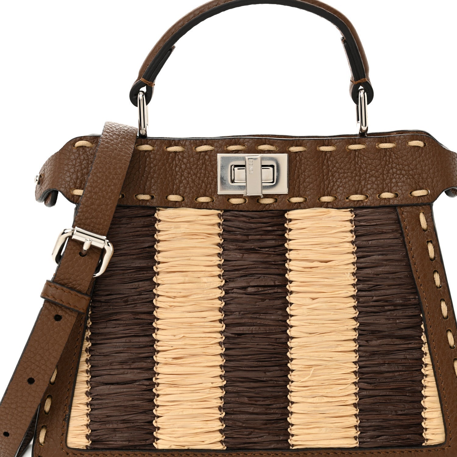 Cuoio Romano Raffia Woven Petite Peekaboo I SEE U Satchel Natural Gianduia