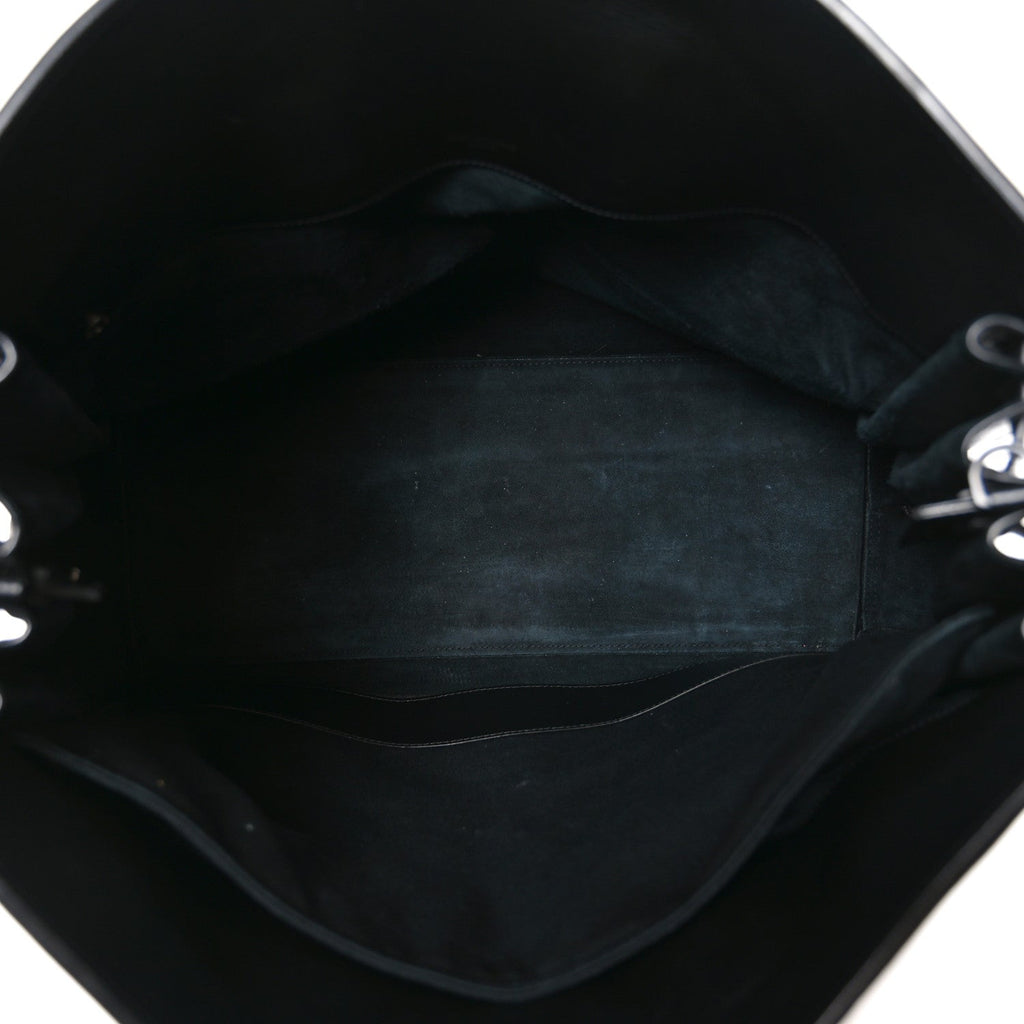 Textured Patent Large Souple Sac De Jour Black