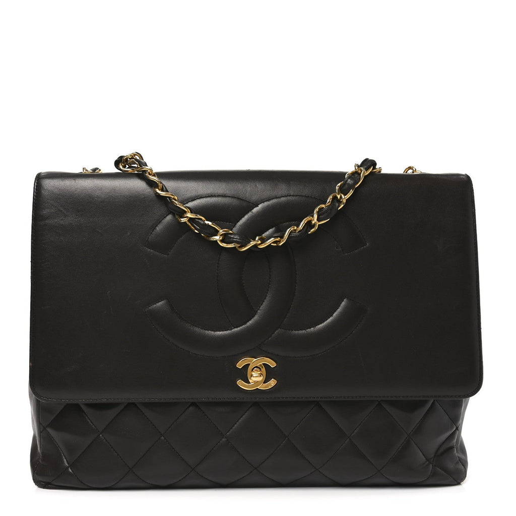 Lambskin Quilted CC Maxi Jumbo Single Flap Brown