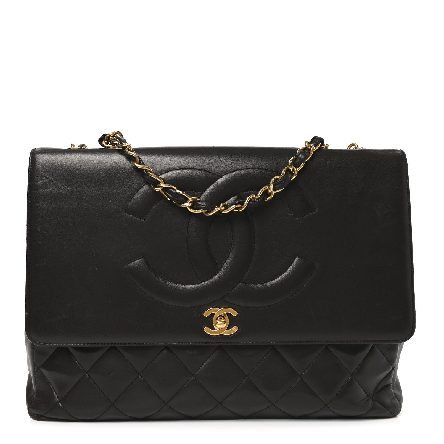 Lambskin Quilted CC Maxi Jumbo Single Flap Brown