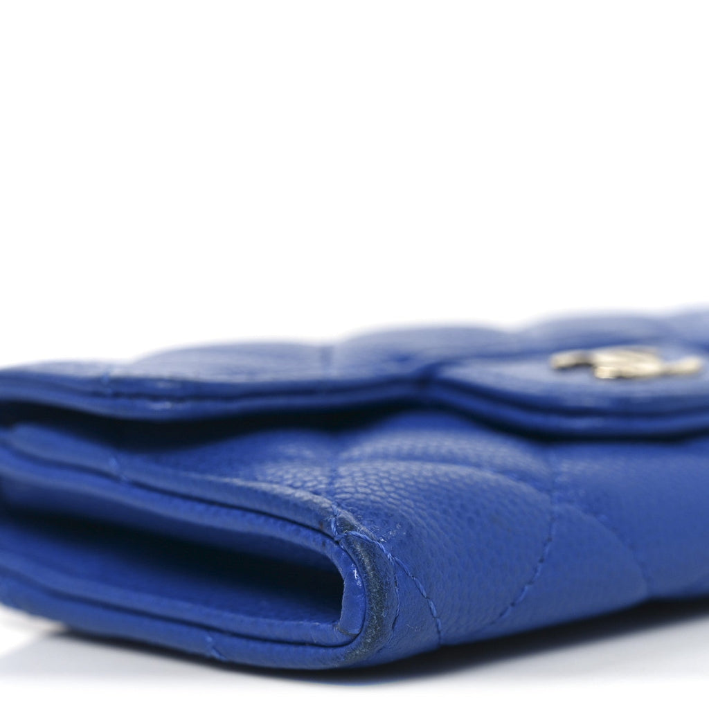 Caviar Quilted Flap  Holder Wallet Blue