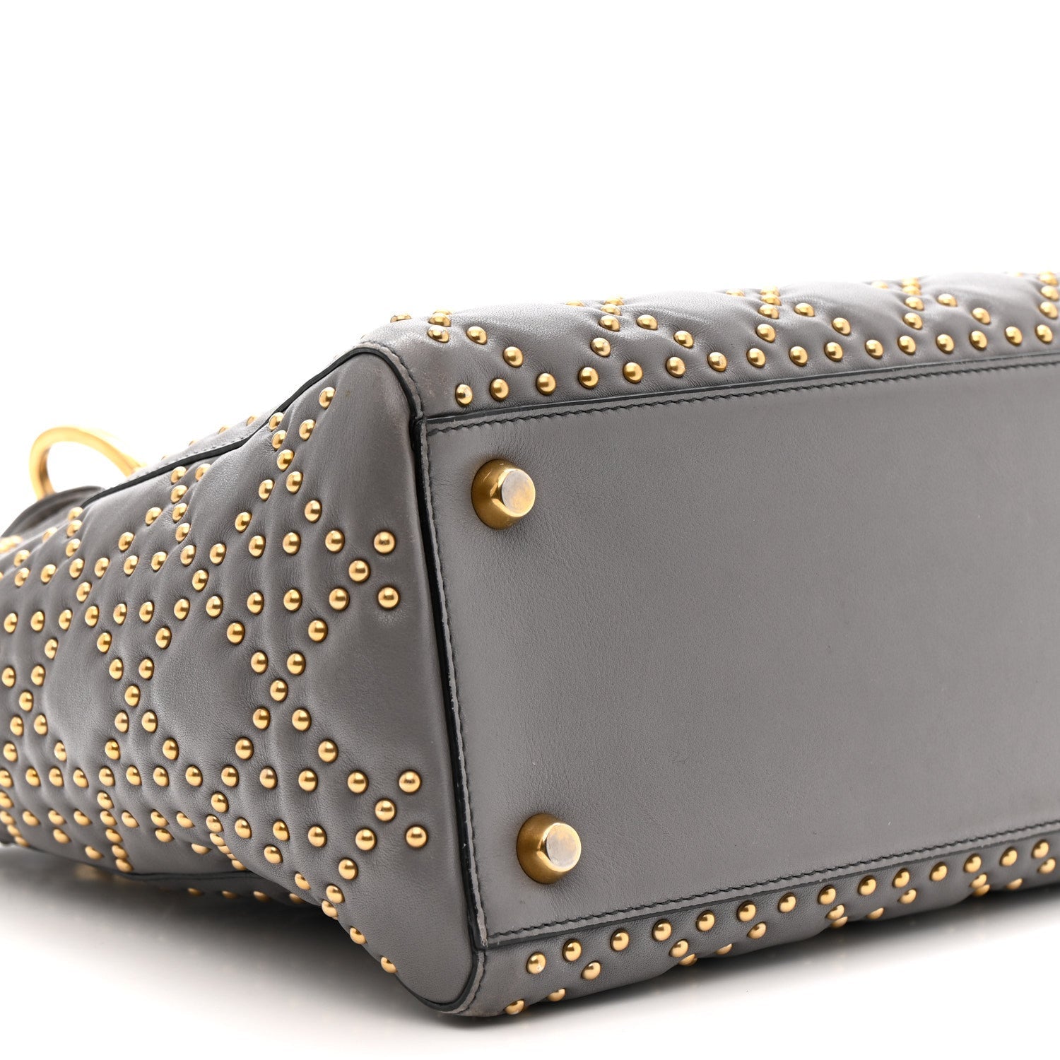 Calfskin Cannage Studded Medium Supple Lady Dior Grey