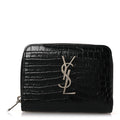Calfskin Crocodile Embossed Monogram Compact Wallet Black
