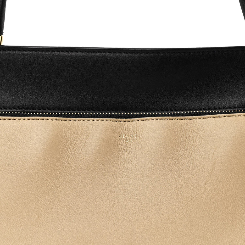 Smooth Calfskin Medium Bi-Color Edge Shoulder Bag Black Beige
