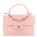 Caviar Quilted Retro Mini Twist Top Handle Clutch Flap Light Pink