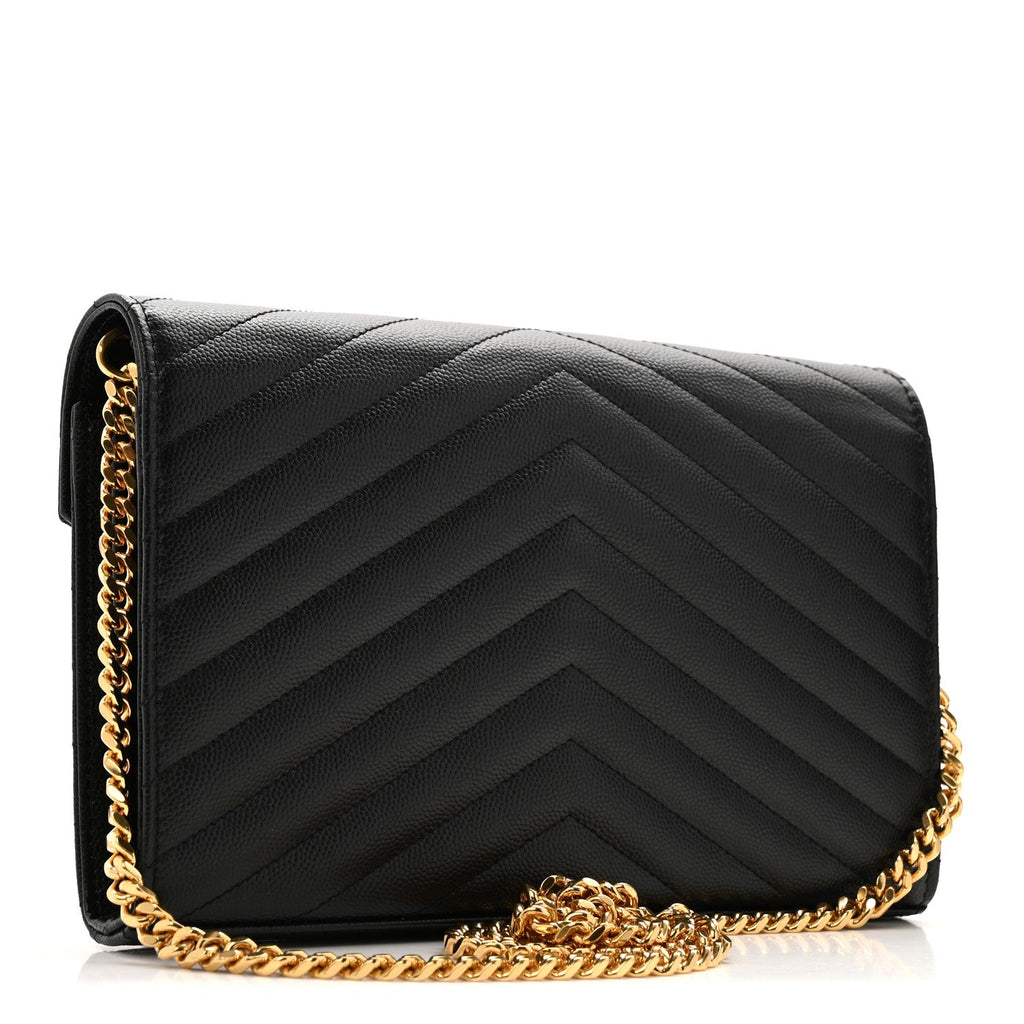 Grain De Poudre Matelasse Chevron Monogram Chain Wallet Black