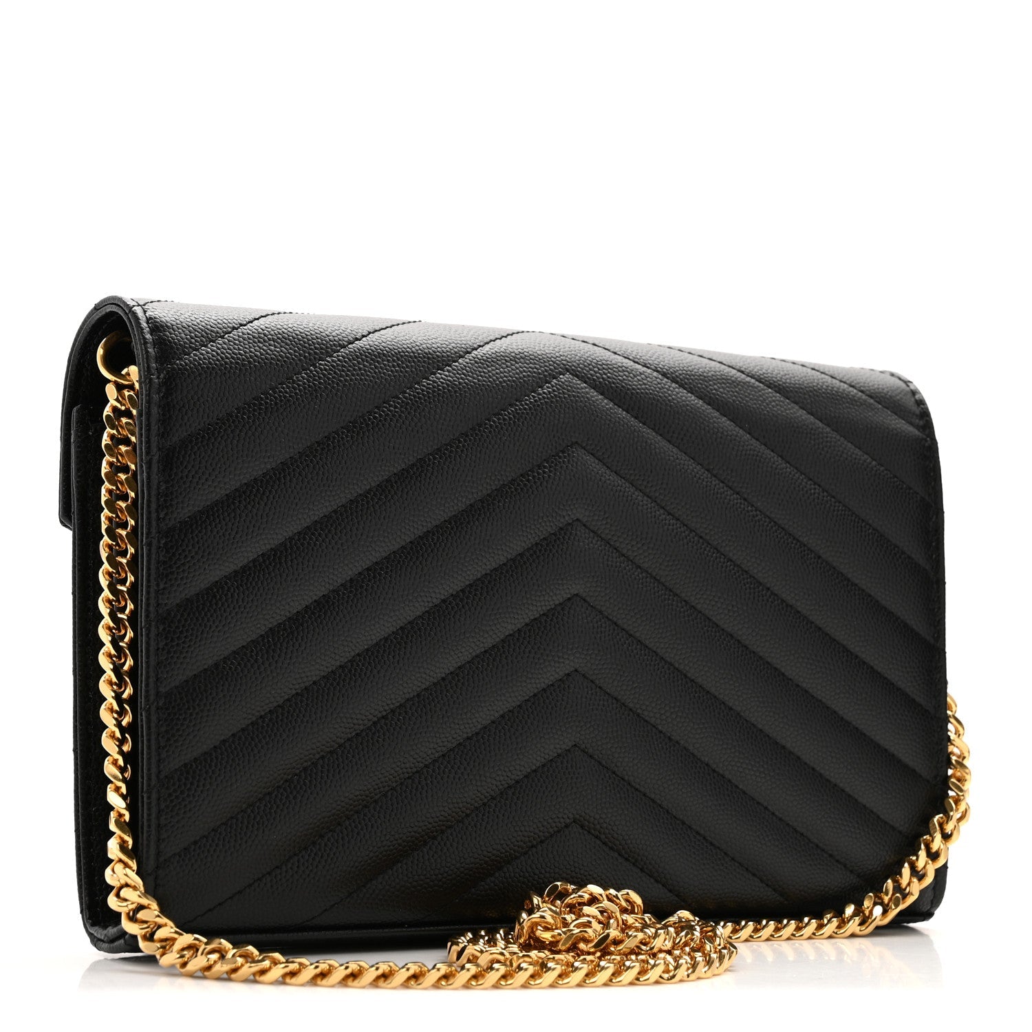 Grain De Poudre Matelasse Chevron Monogram Chain Wallet Black