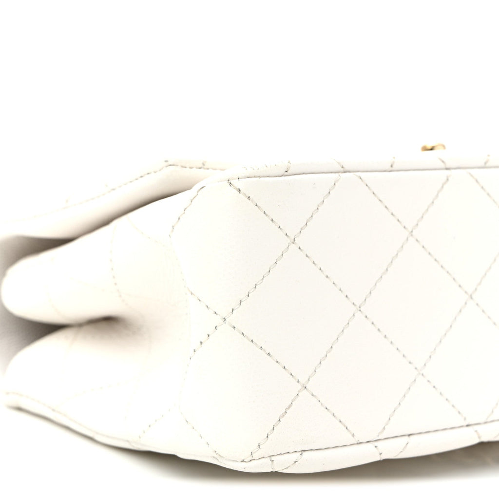 Caviar Quilted Small Top Handle Flap With Chain White