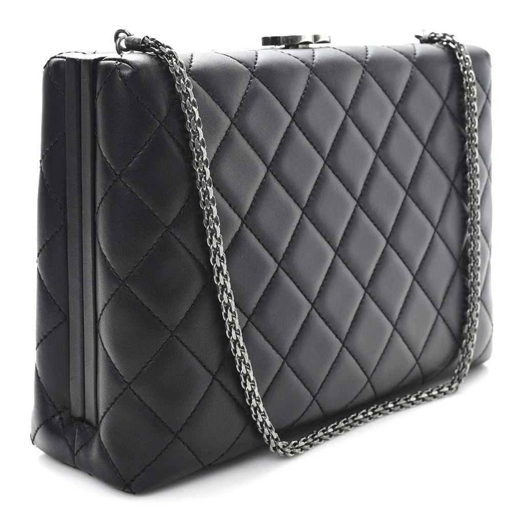 Lambskin Quilted Kisslock Minaudiere Black