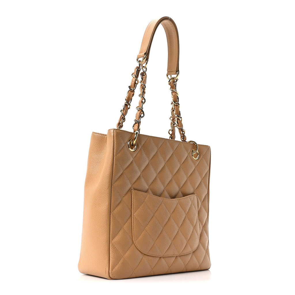 Caviar Quilted Petit Shopping Tote PST Dark Beige