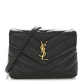 Calfskin Y Quilted Monogram Toy Loulou Crossbody Bag Black