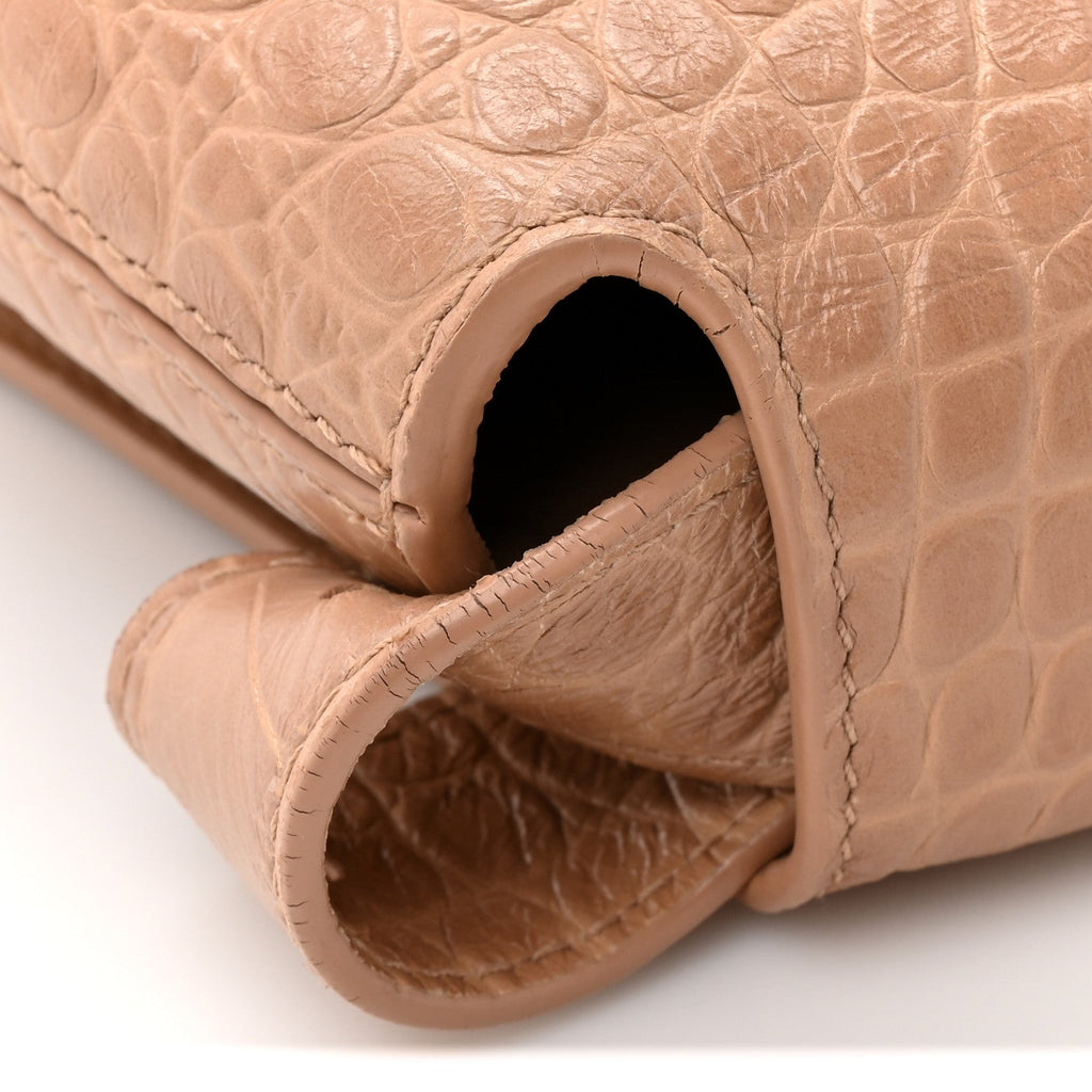 Extra Supple Calfskin Crocodile Embossed Small Downtown Shoulder Bag Nude Beige