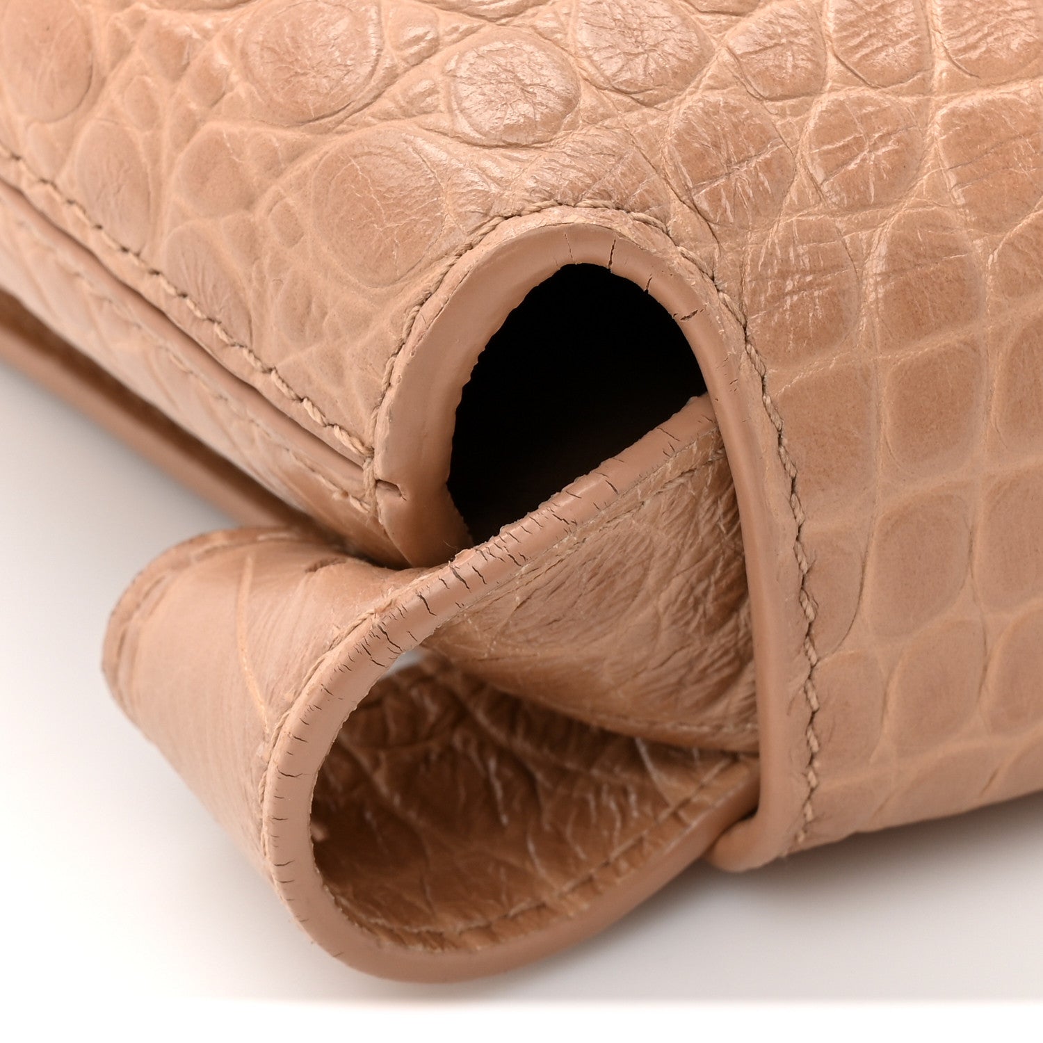 Extra Supple Calfskin Crocodile Embossed Small Downtown Shoulder Bag Nude Beige