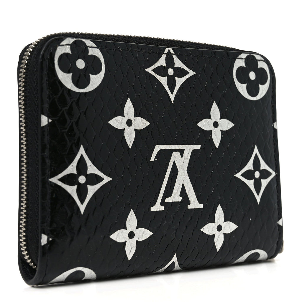 Snakeskin Monogram Zippy Padlock Coin Purse Black