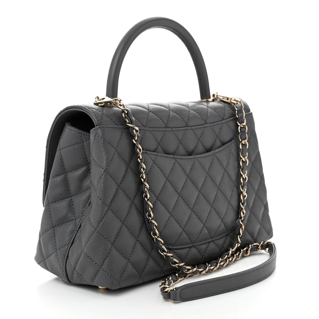 Caviar Quilted Small Coco Handle Flap Dark Grey