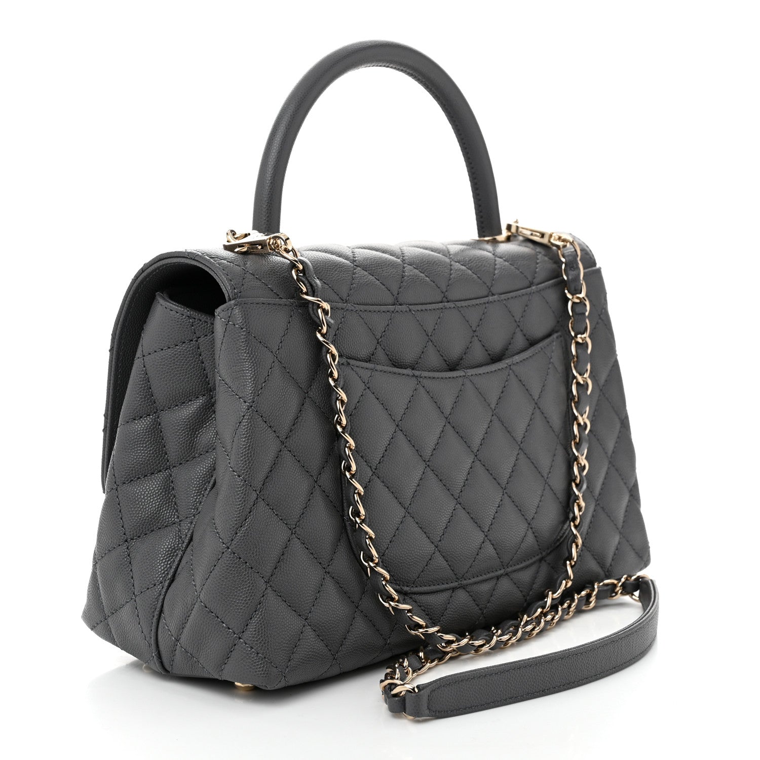 Caviar Quilted Small Coco Handle Flap Dark Grey