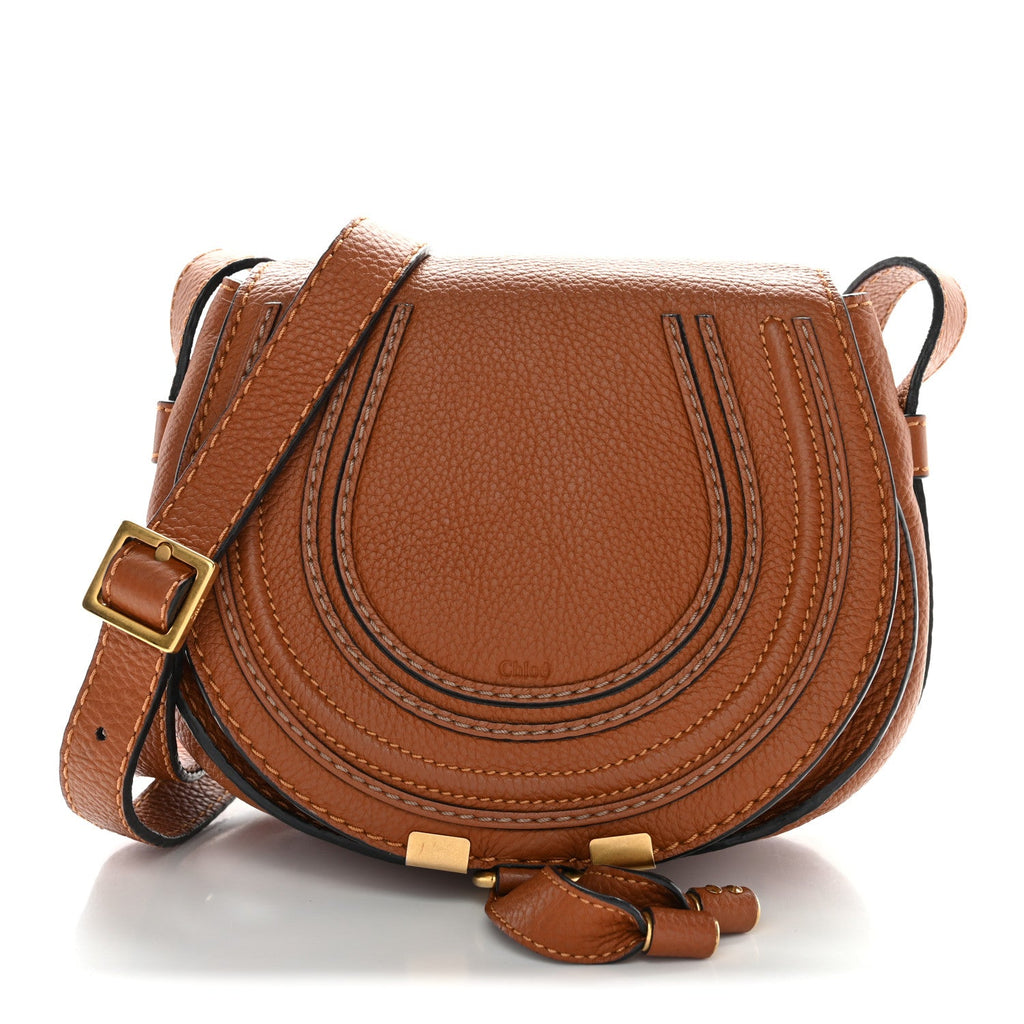 Grained Calfskin Small Marcie Saddle Bag Tan