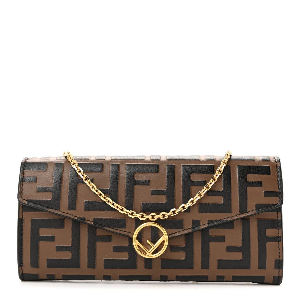 Vitello Soft F is Fendi Bi-Color FF 1974 Embossed Continental Envelope Wallet On Chain Maya Black