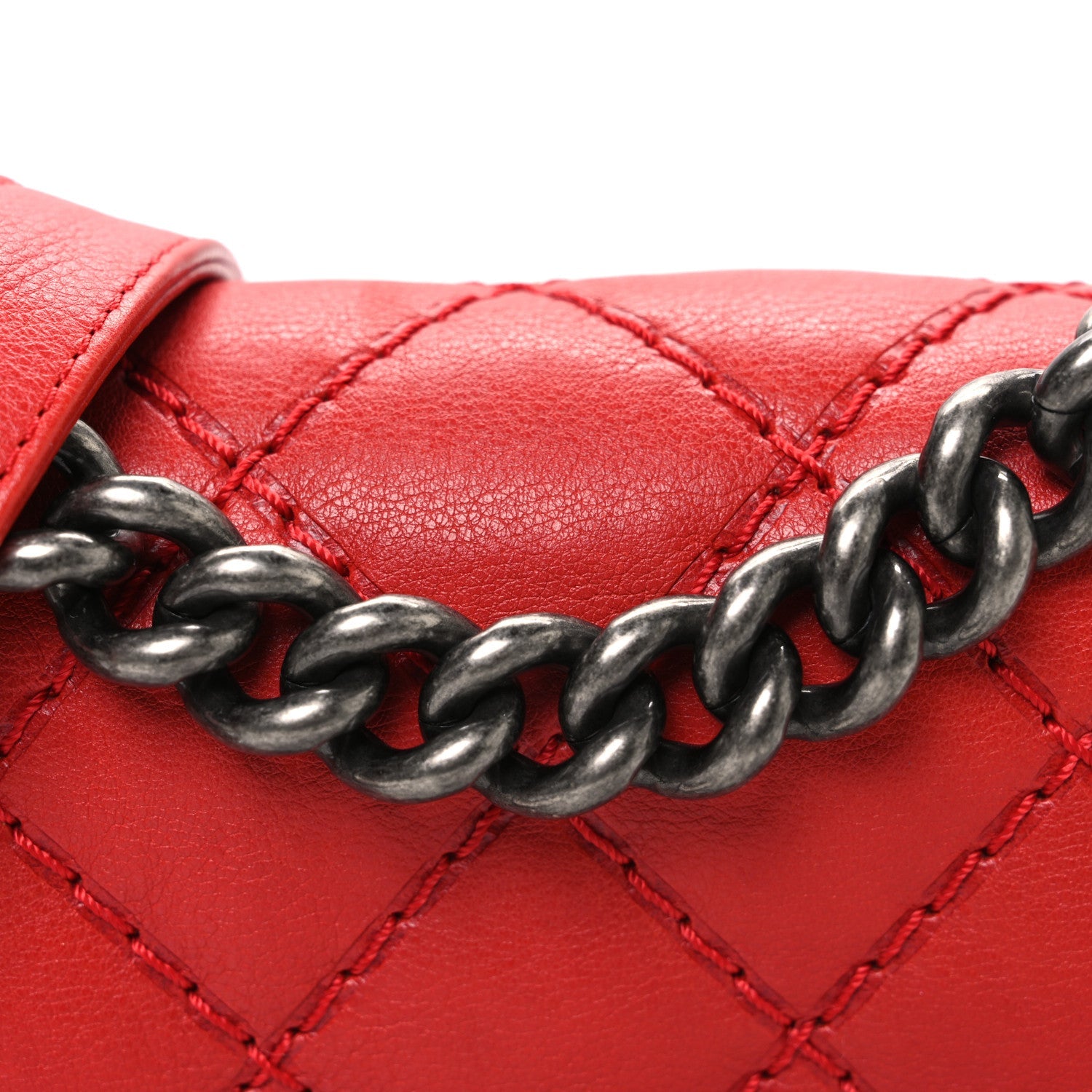 Calfskin Double Stitch Small Boy Flap Red